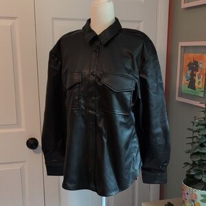 The Drop Vegan Leather Black Oversized Button Up Shirt Jacket Women's XL NWT
